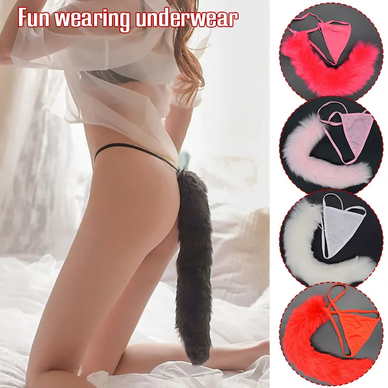 

Solid Fox Rabbit Tail Cute Sexy Underwear Seamless Cotton Thong Wool Ball Underwear Fox Tail Panties Erotic Lingerie for Women