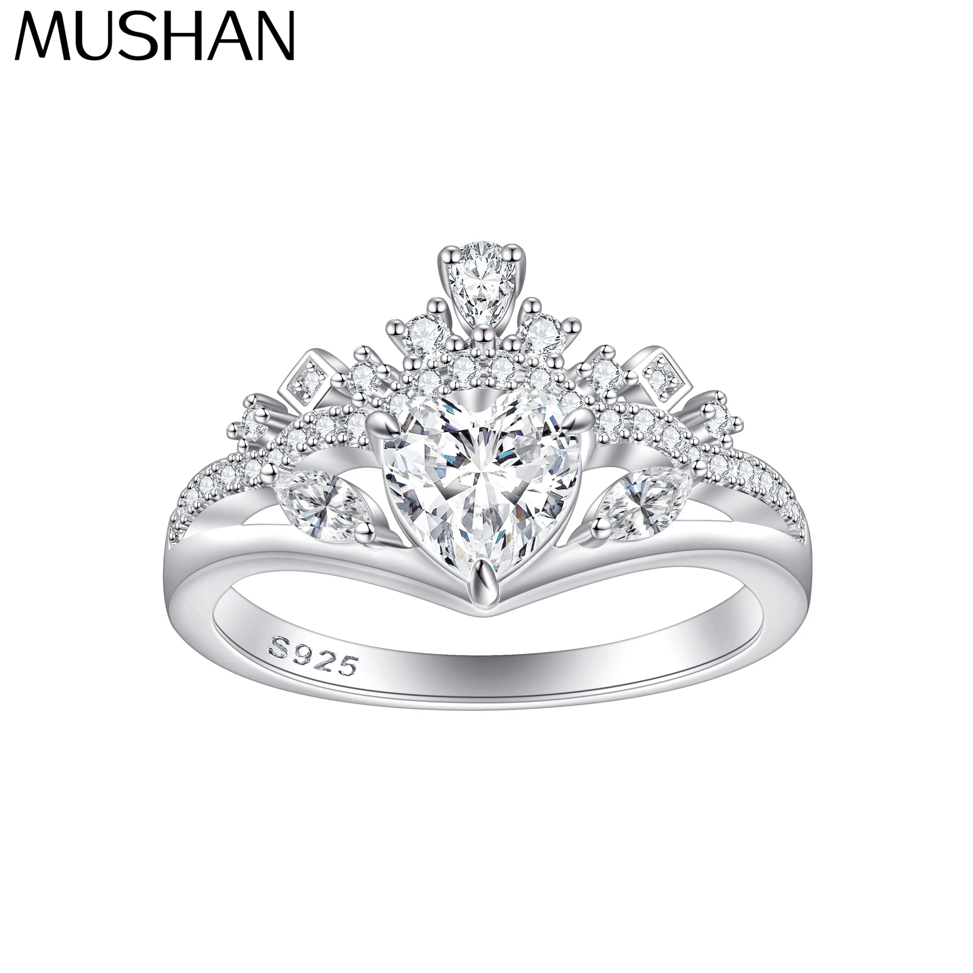 

MuShan Luxury Jewelry 925 Sterling Silver Ring Zircon 7A Grade Triangle Fashion for Her 18K Rose Gold Plated Fine Jewelry Rings