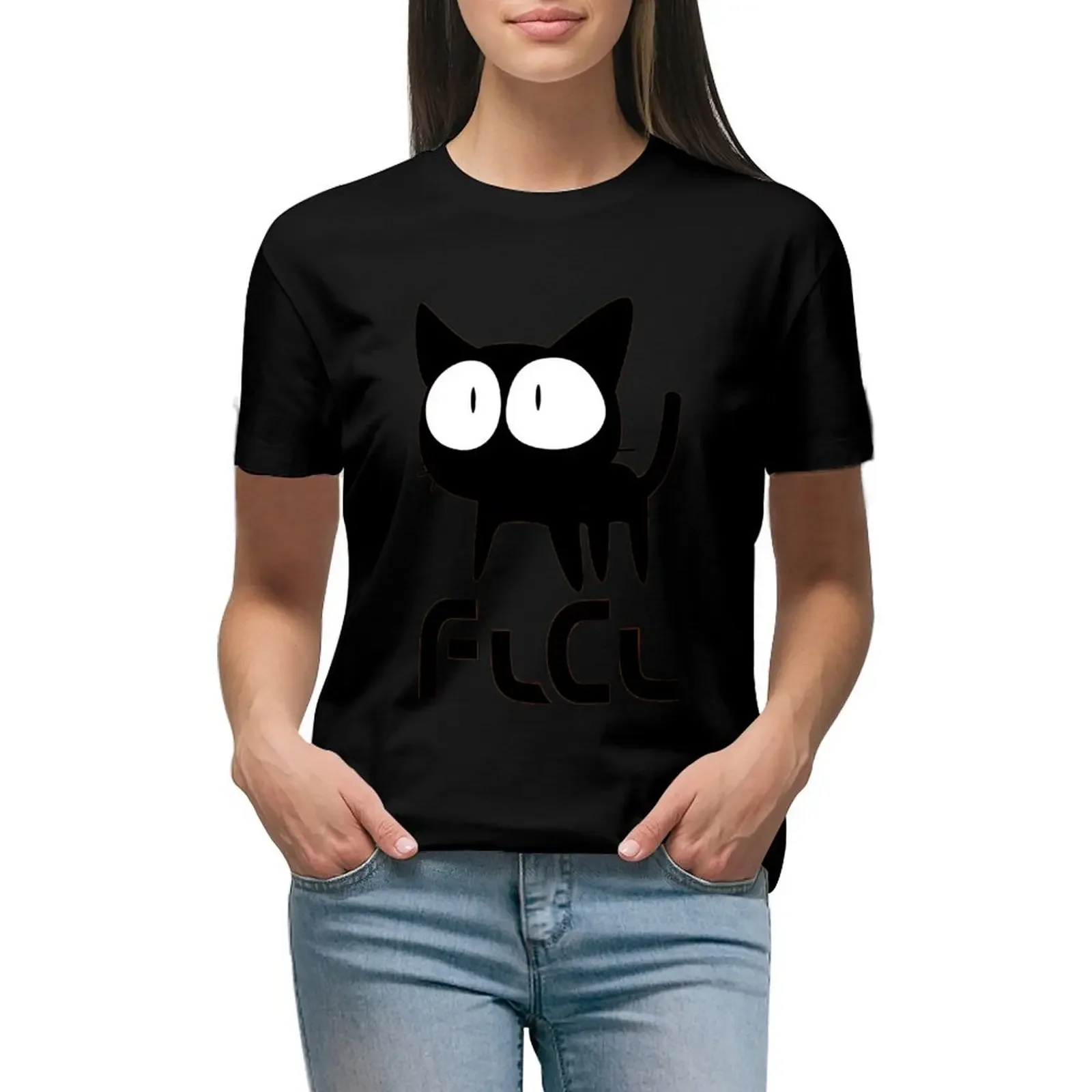 

FlCL CAT T-Shirt Aesthetic clothing Female clothing cute tops Woman T-shirts