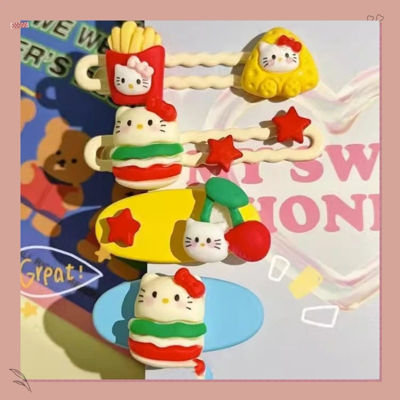 

Sanrio Cherry Hello Kitty Y2k Hair Clip French Fries Cute Cartoon Hair Clip Hamburger Side Bangs Clip Headband Hair Accessories