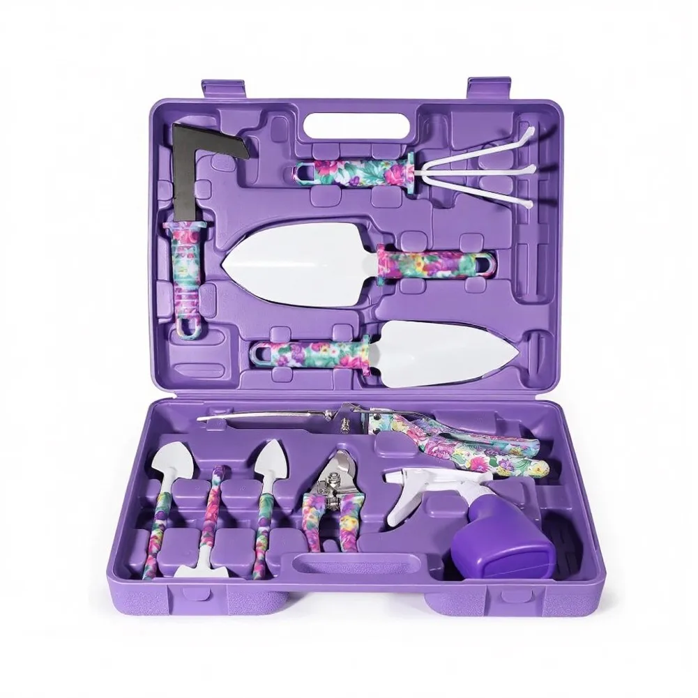 10-Piece Gardening Tool Set for Women Featuring Lightweight Construction Floral Pattern and Multi-Task Functionality