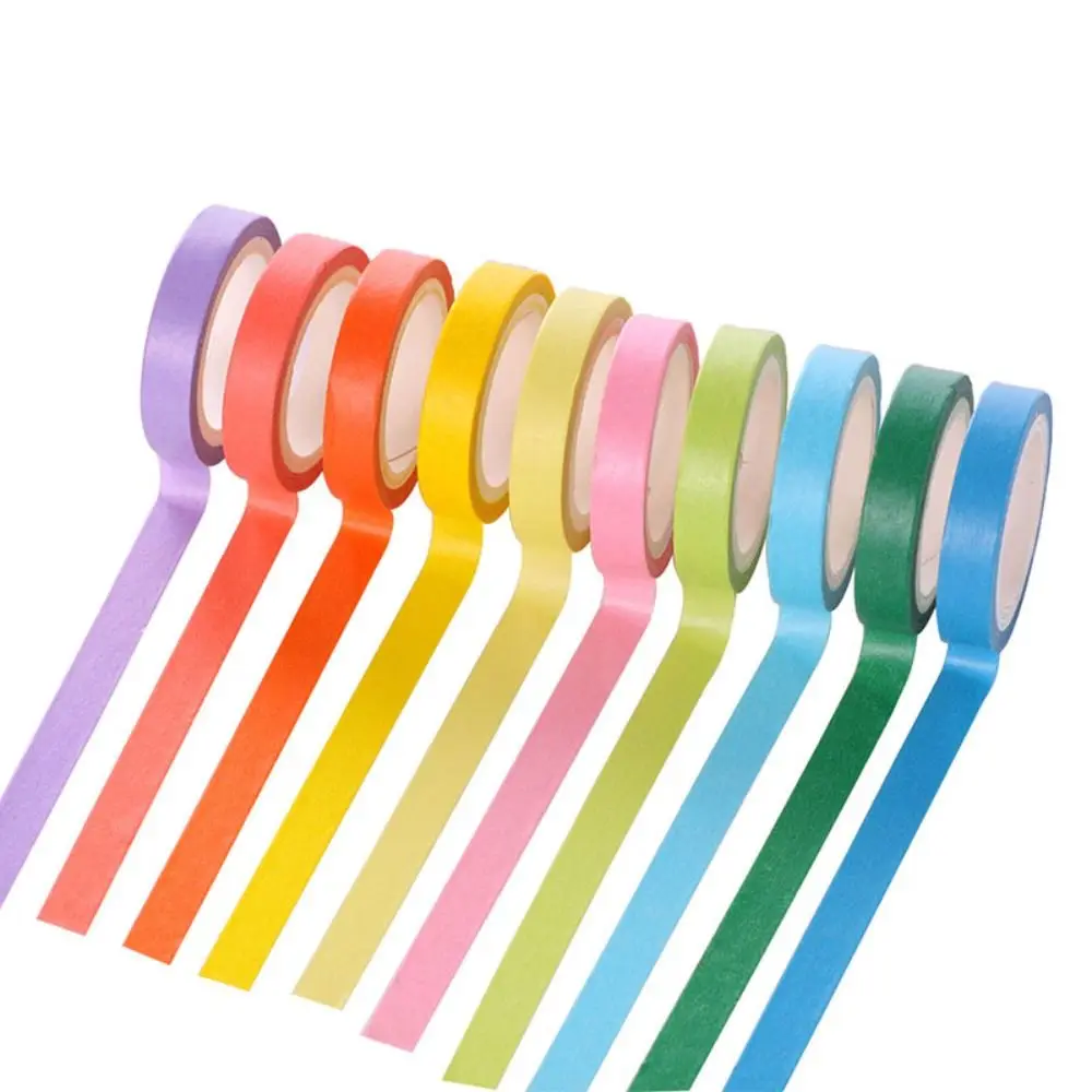 

10 Rolls Adhesive Scrapbooking Tapes Paper Sticker Rainbow Solid Color Masking Tapes Multifunctional Portable Decorative Tape