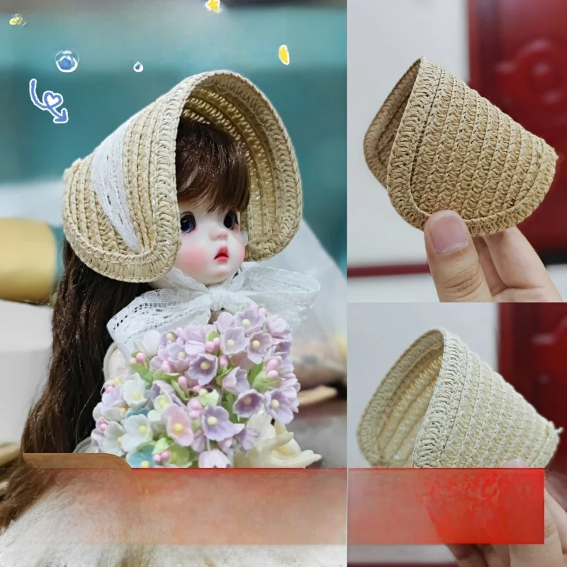 BJD Straw Hat Small Cloth 3 Points Salon 4 Points 6 Points 8 Points 12 Points Ob11 Straw Hat Embryo Fan-Shaped Lolita Blythe