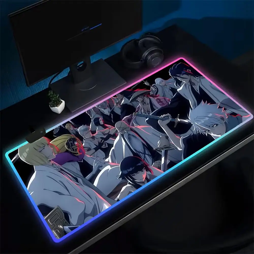 15-B-Bleachs Anime  Mouse Pad Anime Gaming Mouse Pad LED Table Pads Backlit Rubber Desktop XXL Mousepad RGB Desk Mats