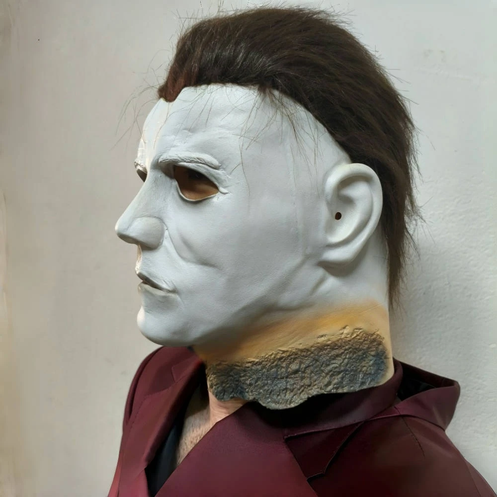 Masque facial blanc Michael Myers, tête complète d'horreur, accessoire de Costume effrayant d'halloween, personnage humain célèbre pour fête