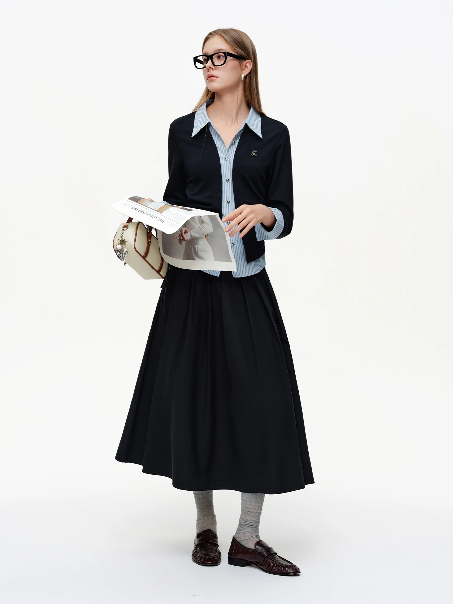 DUSHU 2026 Frühlings-Damen-Lagenstrick-Webhemd mit normaler Schulter – vielseitiges Zwei-in-Eins-Top für raffinierte, lässige und tägliche Kleidung ​