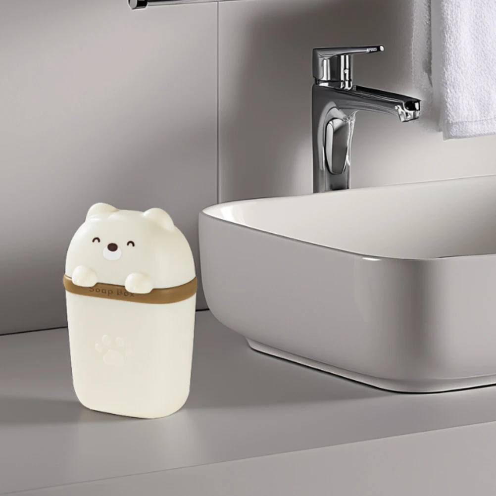 

1pc Sealed Soap Dish Portable Bear Shaped Drainage Container with Lid for Travel Shower Kitchen Bath Plastic Home Use