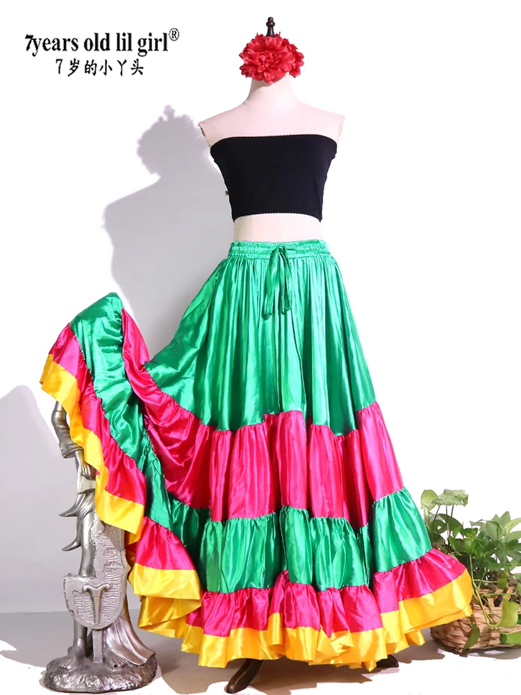 20Yard 4 Tiered 720 Degree Satin Skirt Belly Dance GYPSY Rock Tribal Flamenco 9EX47