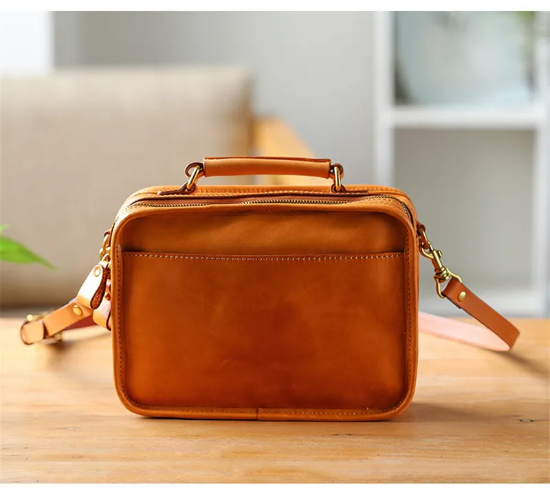 Modische Vintage-Handtasche aus natürlichem Echtleder für Damen, kleine Multi-Taschen-Organizer-Handtasche, Designer-Luxus-Schultertasche aus echtem Rindsleder – Detail 9