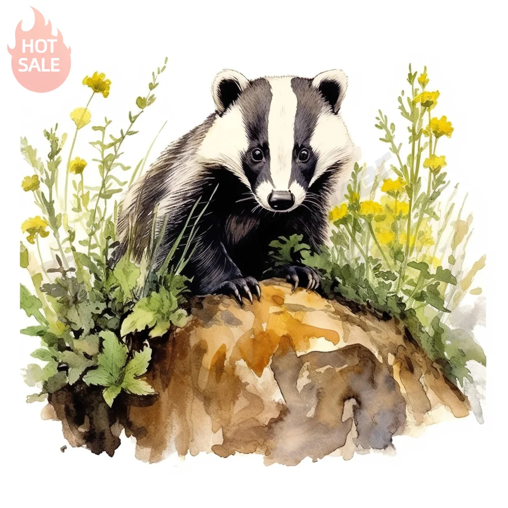 Adorable Badger Watercolor Cute Woodland Nature Creative Sticker For Car Door And Window Waterproof Vinyl Decal Car Styling