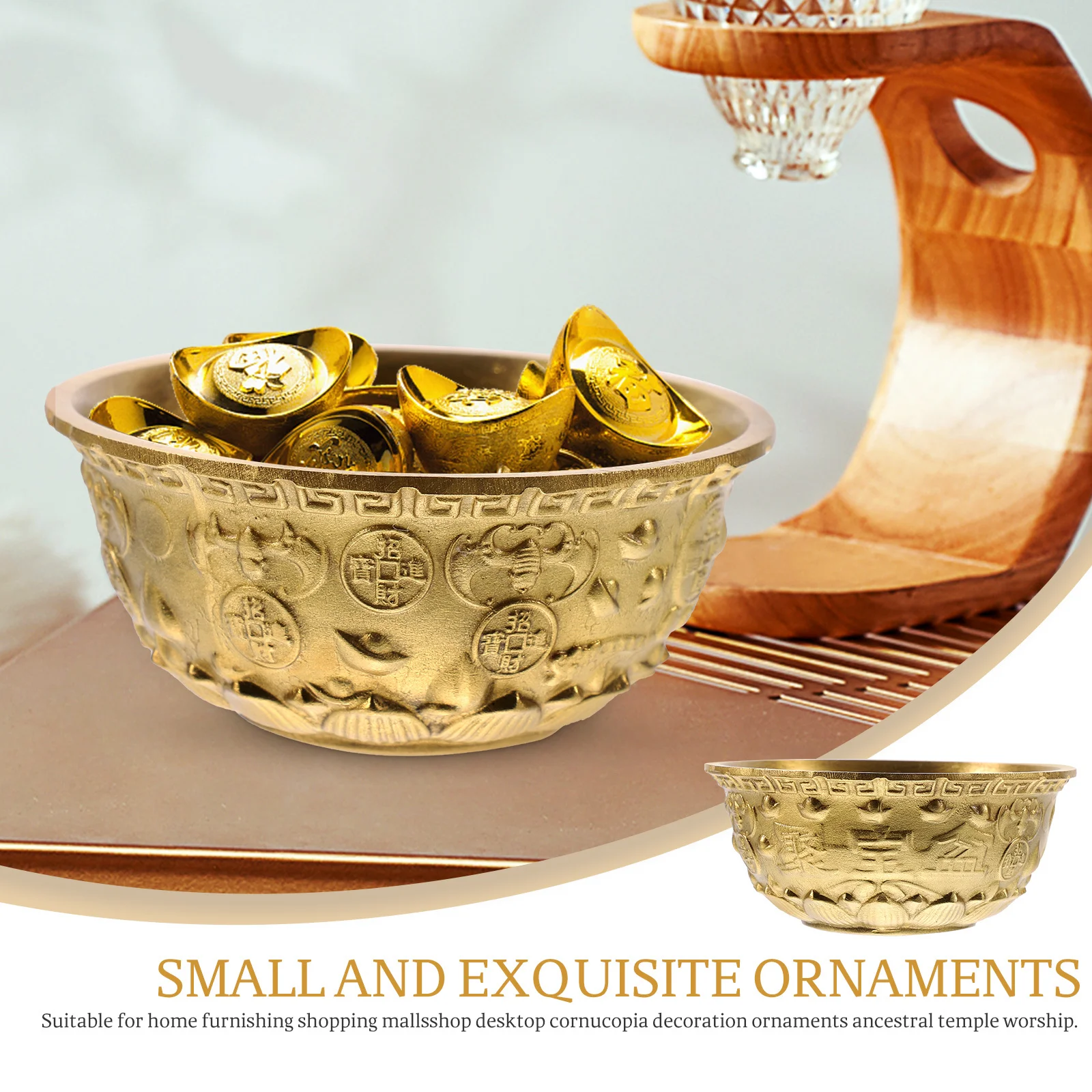 

1Pcs Brass Cornucopia Bowl Creative Desktop Ornament Exquisite Carved Fish Insects Birds Fortune Treasures Bowl Gift