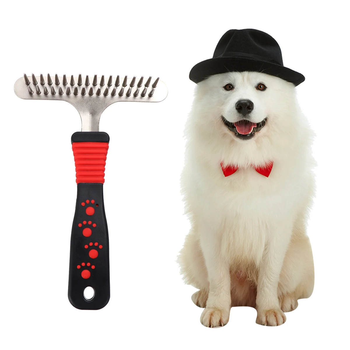 

Ergonomic Dog Cleaning For Hair Knots Tangles Removal Grooming Tool Comfort Grip Massager Pet Hair Raking Brush Removes Dander