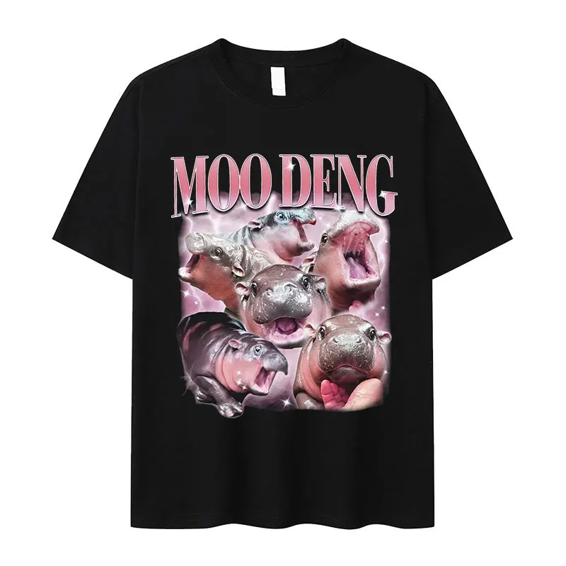 Moo Deng divertente bambino ippopotamo Meme magliette uomo donna Retro estetica manica corta T-shirt di alta qualità 100% cotone Tshirt oversize