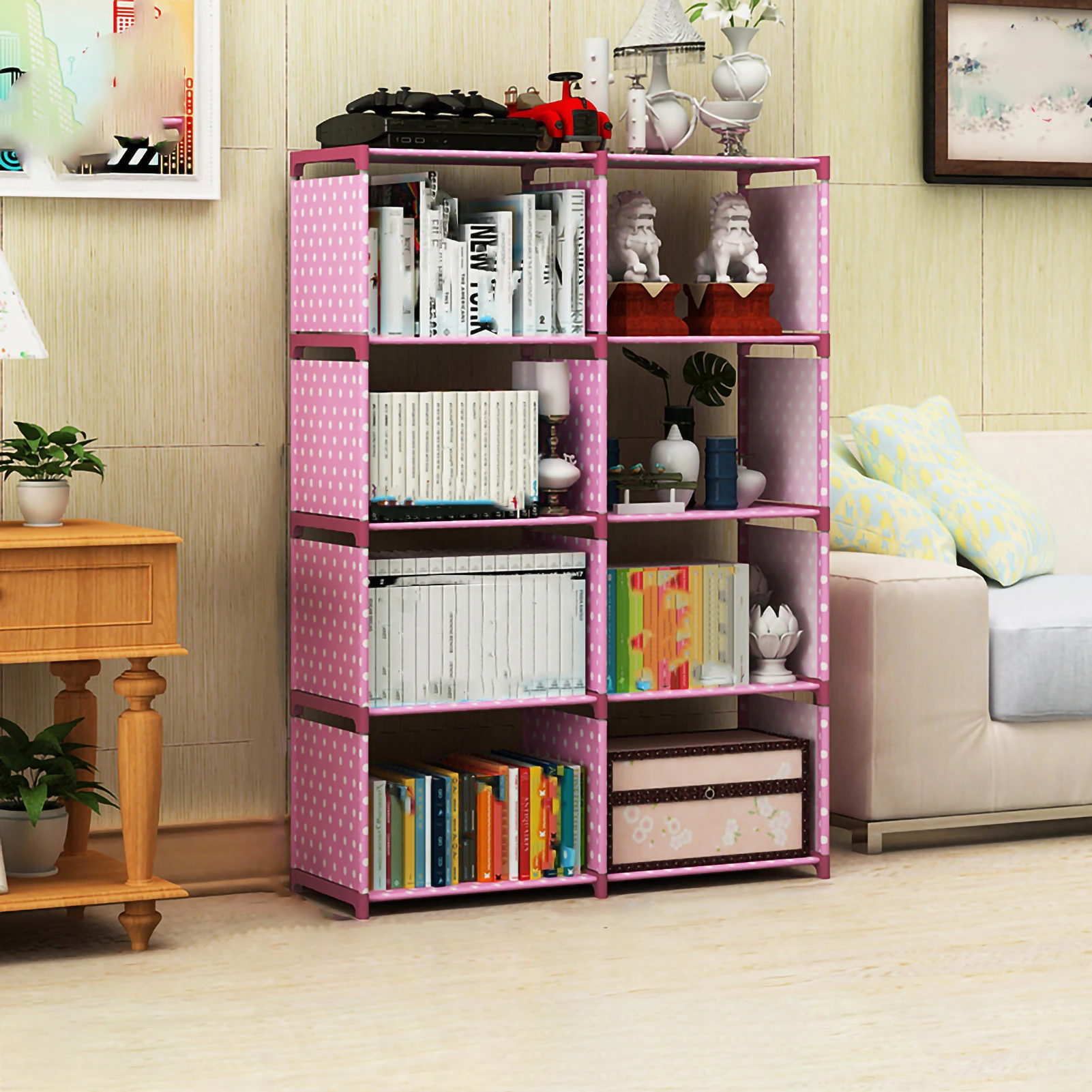 Simple Combination Bookcase Organizer Shelf Double Row Bookshelf 4 Layers File Ornament Toy Storage Rack for Studing Living Room