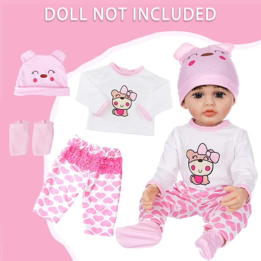 Doll Clothes 22Inch/55cm Cute Pink Bear Hat Jacket Hoodie Pants Baby Born Doll Rebirth Doll Clothes Accessory Girl Gift