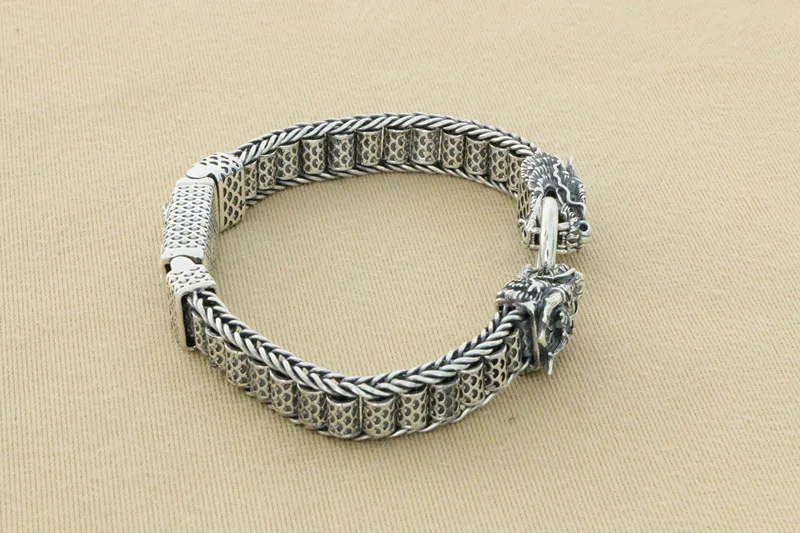 China-Chic Seiko Sterling Silver 925 Vintage Hand woven Men's Fashion Hegemony Double Leading Bracelet Personalized Rotating Bra