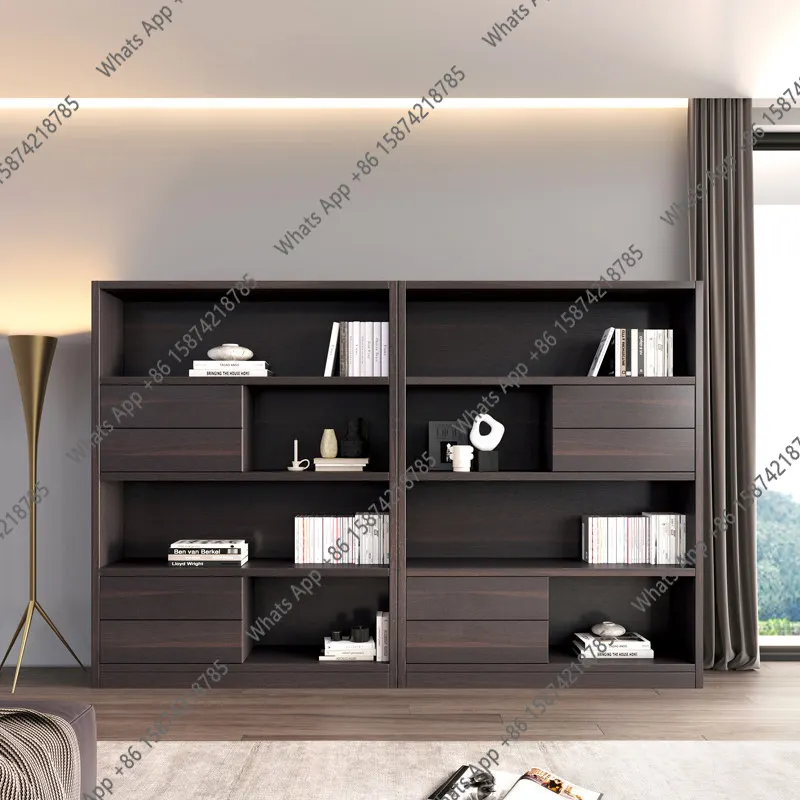 

High-end light luxury smoked oak bookcase storage modern simple home living room combination display locker