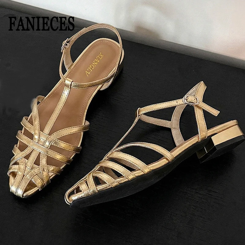 

Vintage Weave Roman Gladiator Flat Sandals Women Summer Casual Beach Shoes Narrow Band Ankle Strap Brand Designer Sandalias