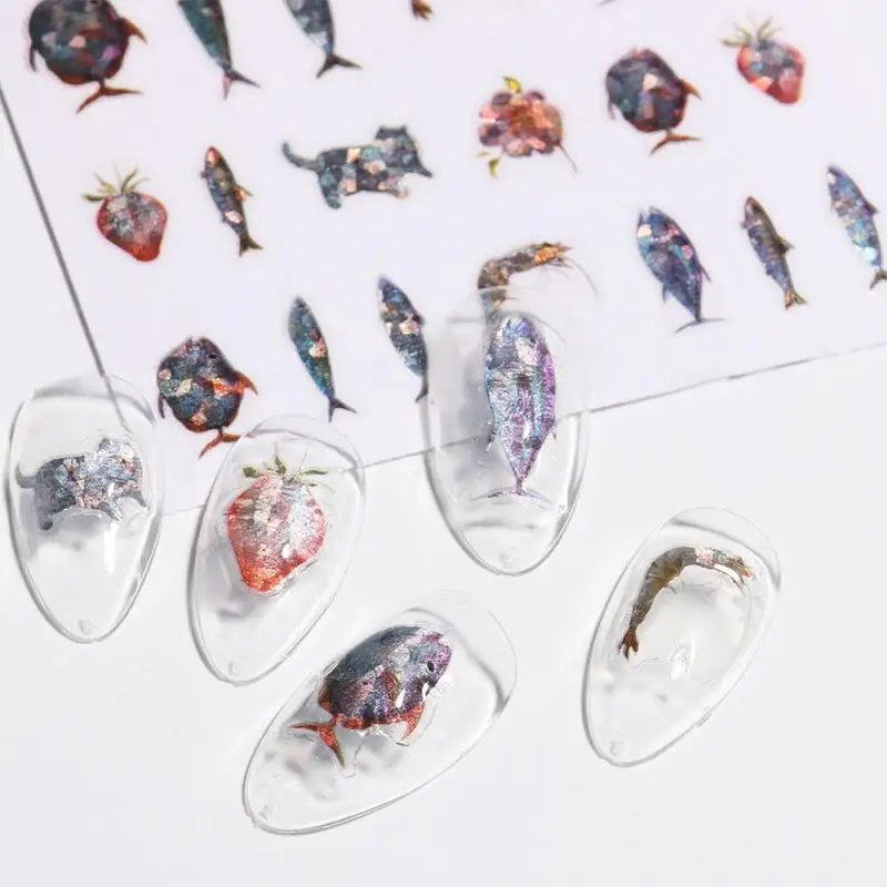 Cartoon Cats Nail Stickers Animals Design French Manicure Sliders For Nails Neon Full Cover Decal Kawaii Accessories GLYB013