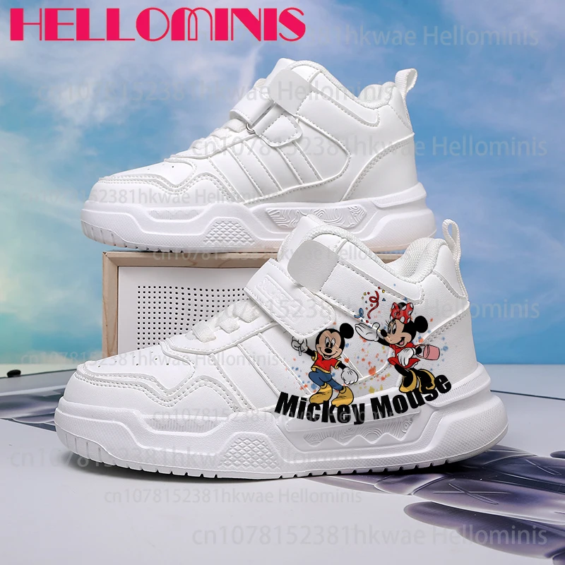 

Рождественская детская обувь с высоким берцем из искусственной кожи и принтом «Микки и Минни» для мальчиков и девочек, спортивные кроссовки
