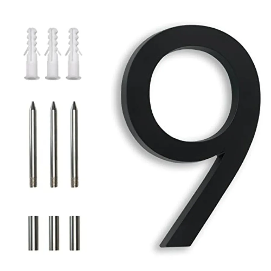 

7 Inch Black House Number 9 for Outside, Modern Floating Aluminum Address Number, Weatherproof Metal Numbers for House, Large,