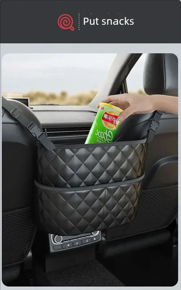Auto-Mittelstuhl-Aufbewahrungsnetz, große Kapazität, Ledertasche, Aufbewahrungstasche für die Rückseite des Autositzes, Aufbewahrungstasche für Gegenstände, Hängetasche – Detail 12