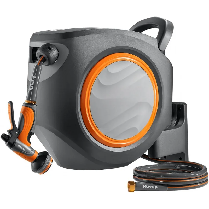 

5/8in x 100ft Water Hose Reel with Metal Bracket, UV Resistant Automatic Hose Reel Wall Mount for Outside