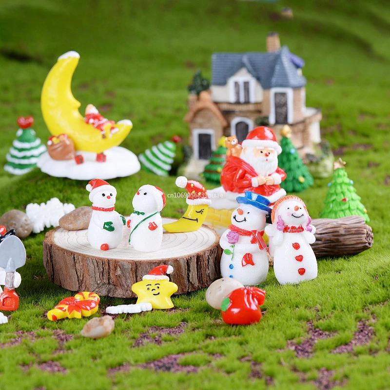 

1pcs Fairy Garden Cartoon Ornaments Resin Craft Gift Christmas Santa Snowflake Snowman Miniature Figurine Accessories Home Decor