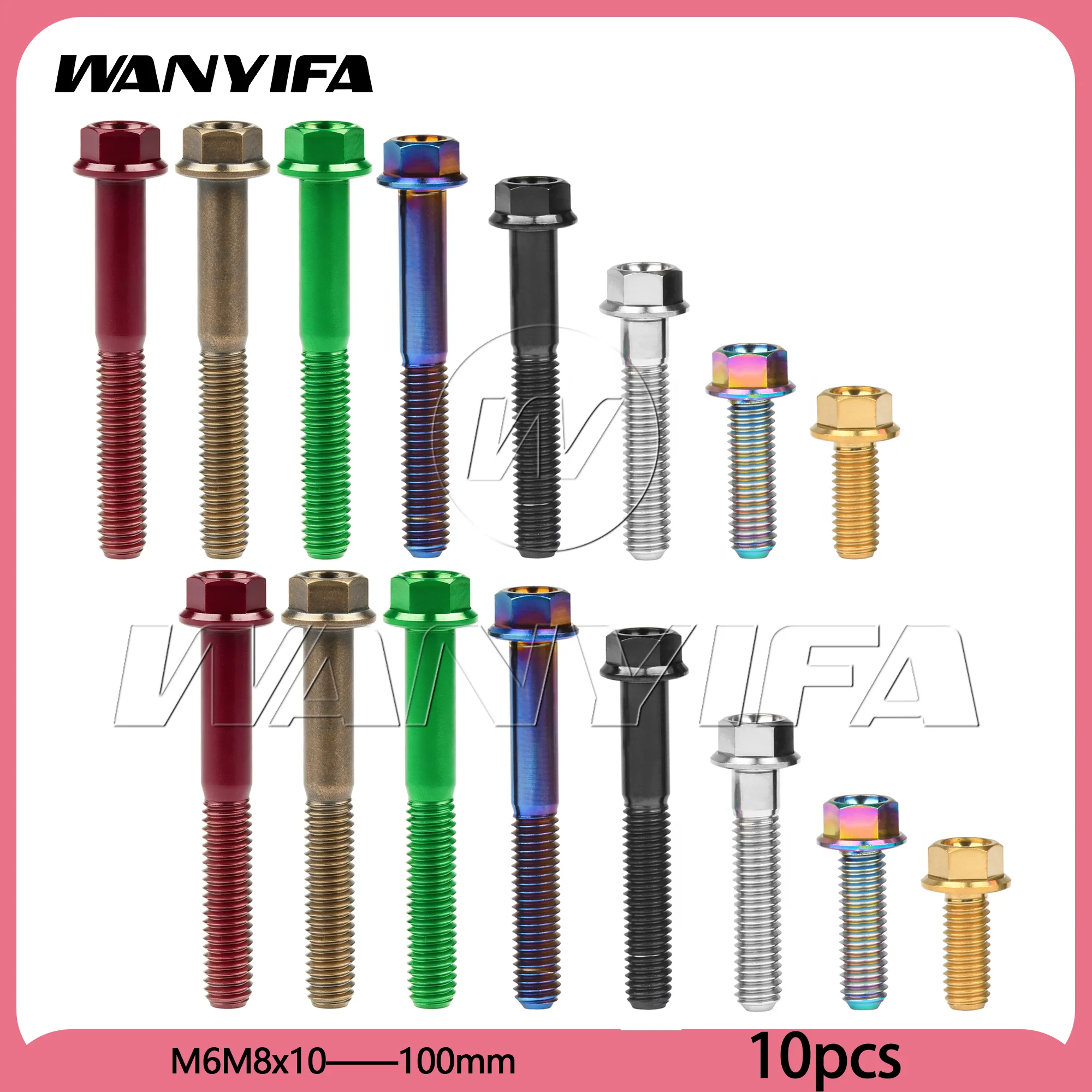 Wanyifa 10pcs Titanium Bolts M6x10/15/20/25/30/35/40/45 50/55/60/65/70/ 75/80/90/100mm Flange Hex Allen Head Screws Ti Fasteners