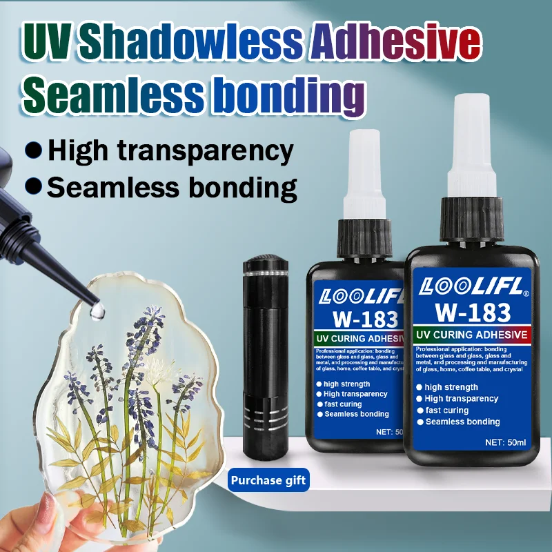 LOOLIFL جديد W-183 قوي 50 مللي UV الغراء علاج لاصق الأشعة فوق البنفسجية علاج الكريستال والزجاج والمعادن ABS الترابط لحام مع مصباح معالجة الأشعة فوق البنفسجية