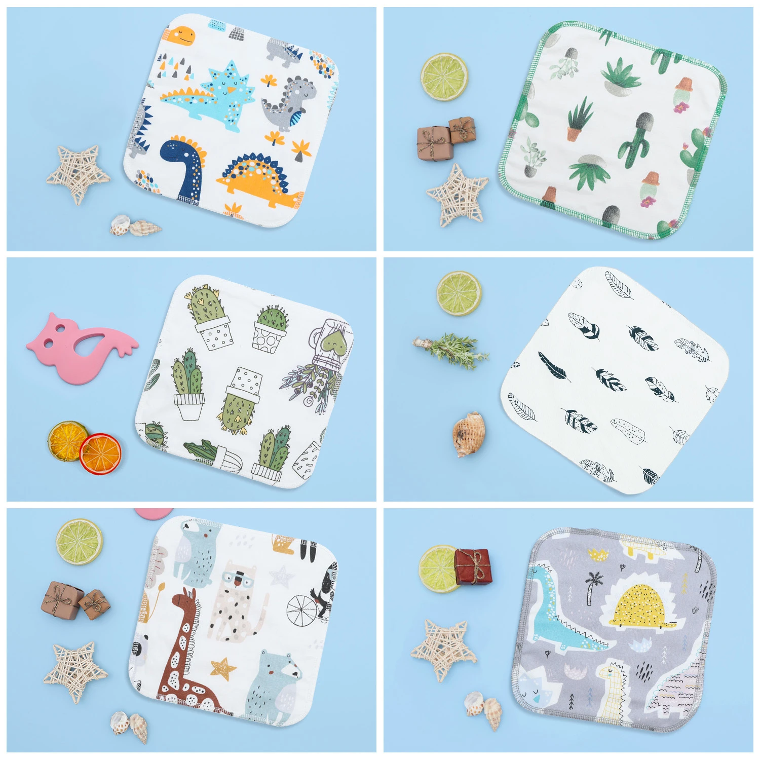 (6 قطع في المجموعة) مناديل أطفال من القطن الخيزران قابلة لإعادة الاستخدام، قابلة للغسل