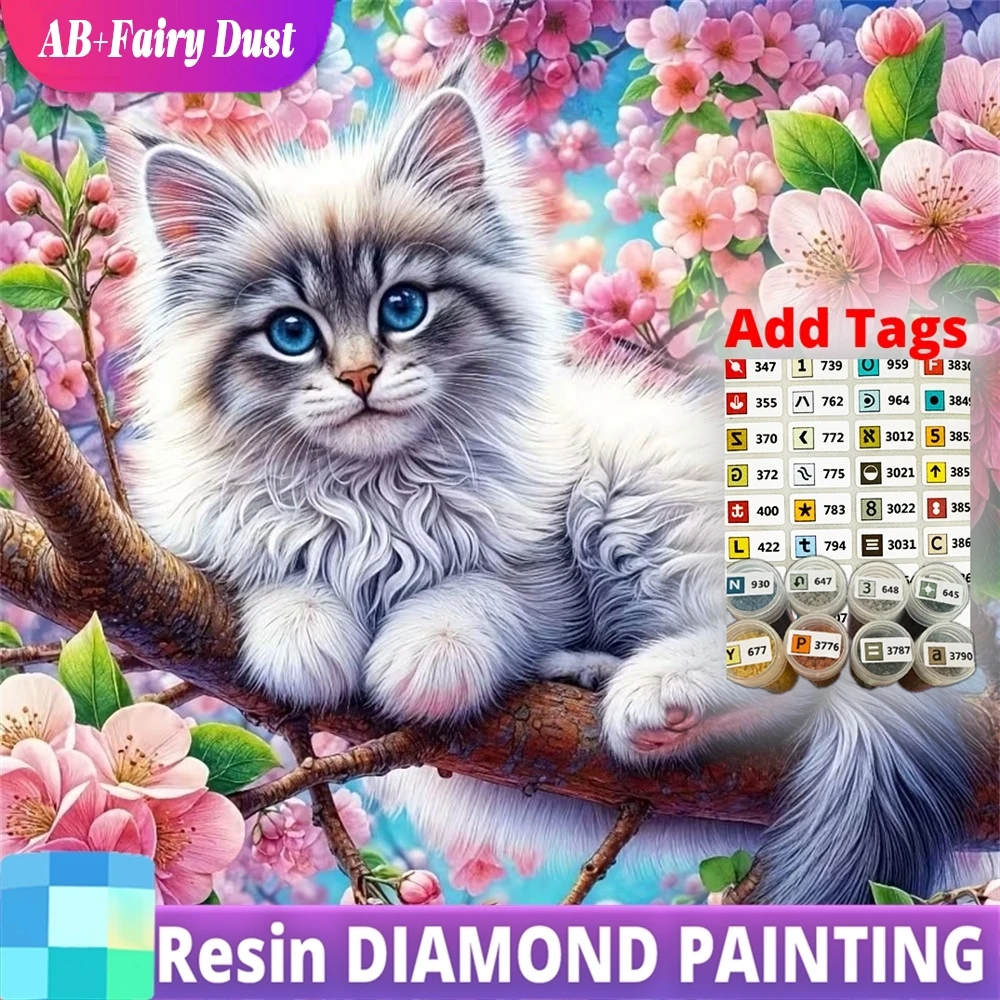 

Resin AB Fairy Dust Full Square Round Diamond Embroidery Cat Animal Painting Flower Acrylic Craft Supplies Mosaic DIY Decor for