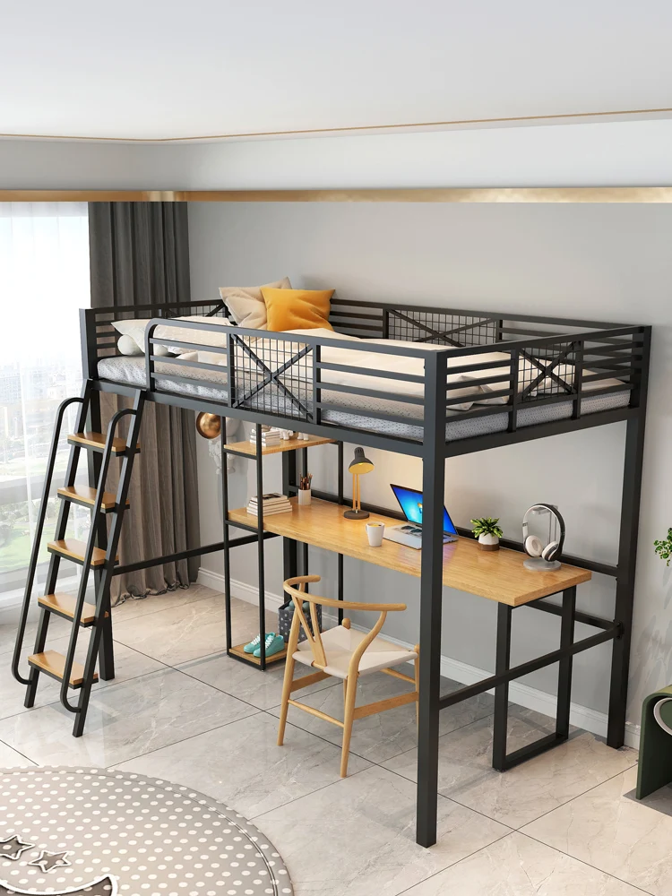 Bed, table, single upper floor, duplex second floor bed, energy-saving space, high and low loft, suspended steel frame bed