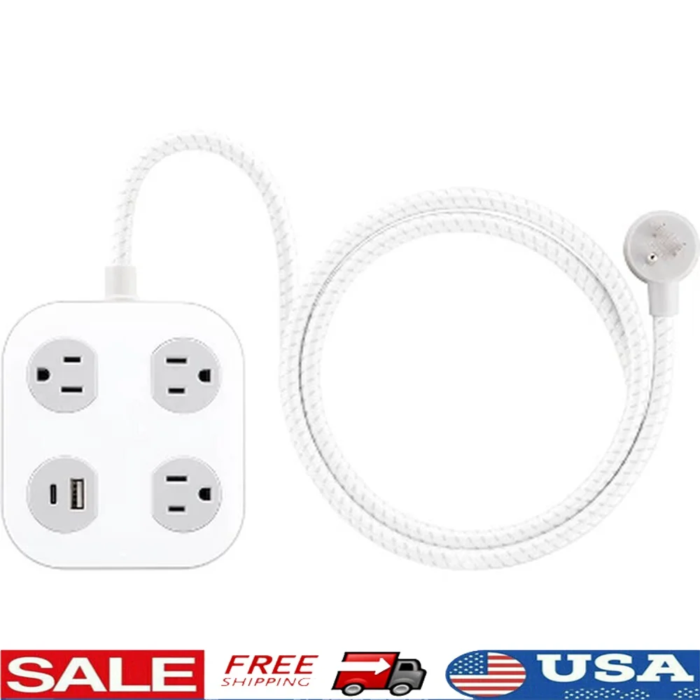 

Защита от перенапряжения на 3 розетки с USB-зарядкой, плетеный шнур 12 Вт, 4 фута, плоская вилка, защита 245J, электроника и бытовая техника