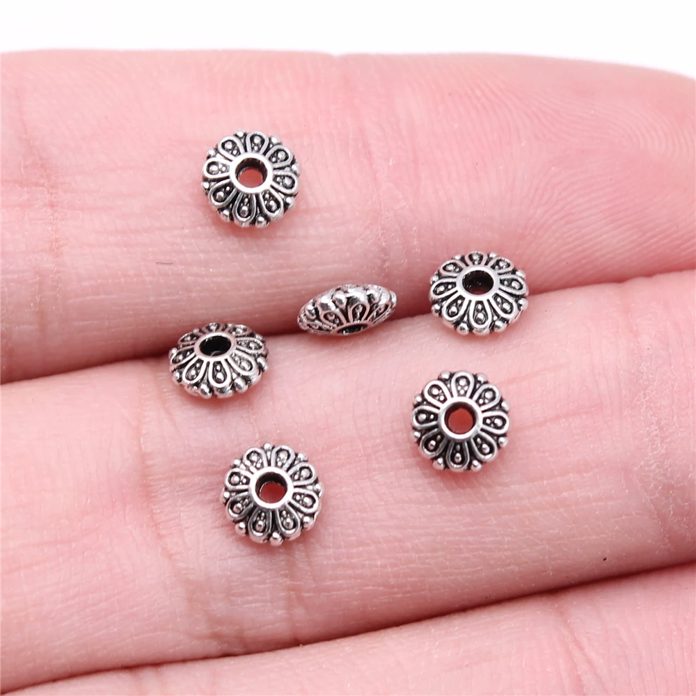 WYSIWYG 100pcs 6x6x2mm Small Hole Beads Charms For Jewelry Making DIY Bracelet Making Antique Silver Color