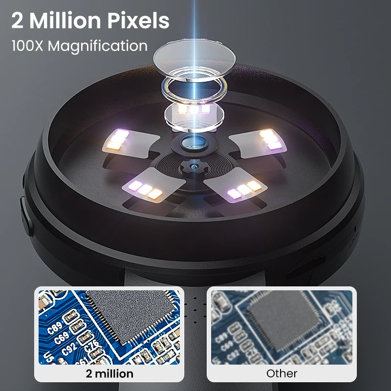 Lupa Digital con pantalla IPS de 2,8 pulgadas, aumento 100X, microscopio portátil de vídeo de 2MP con 15LED para examen de monedas para Windows/Mac