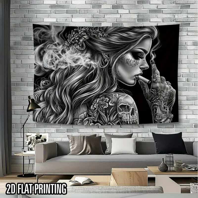 VIKAMA Skull Tattoo Women'S Tapestry, Bedroom And Living Room Home Decor Tapestry, Wall Hanging Decor
