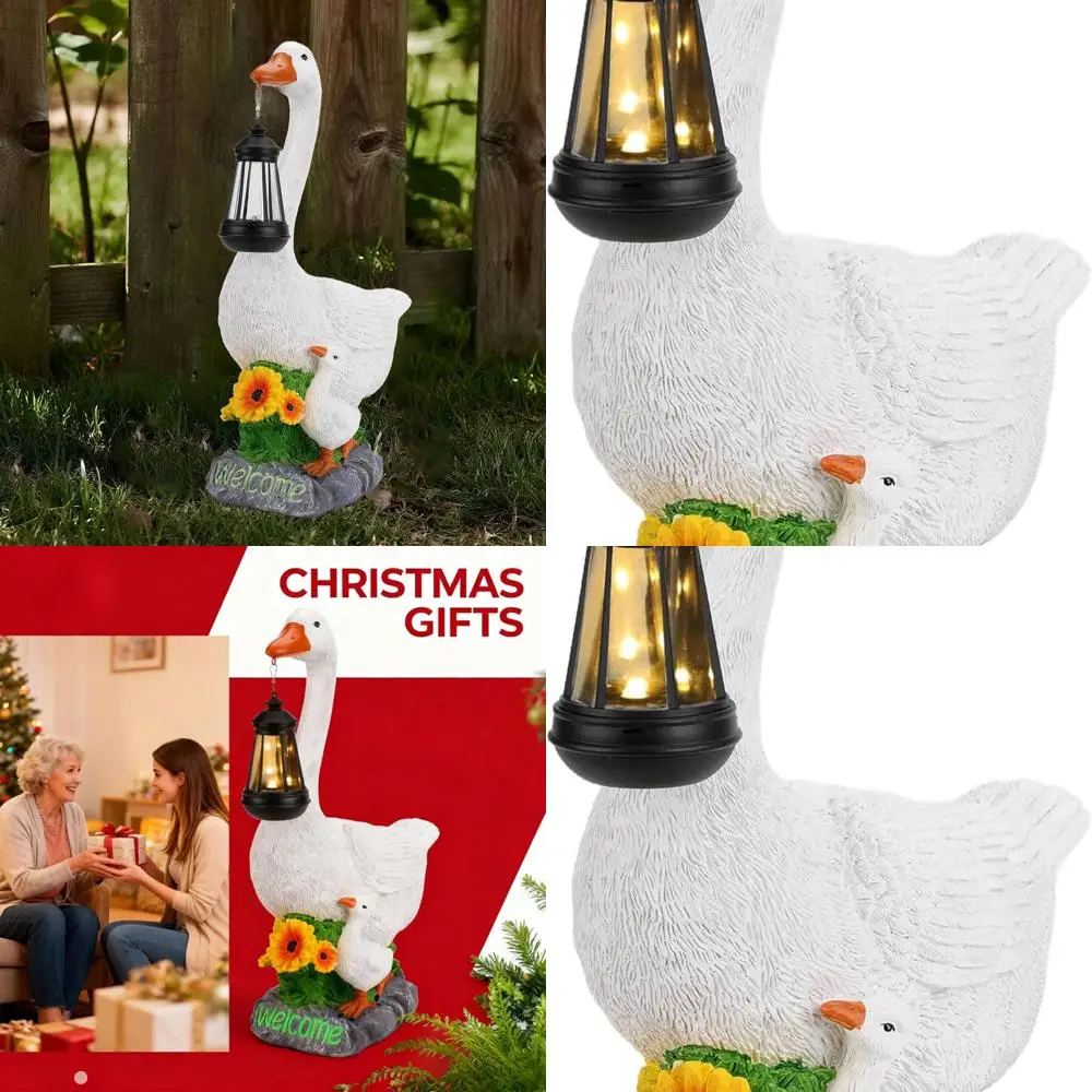 

20 Inch Resin Outdoor Goose Statue with Lantern, Perfect for Lawn, Patio, or Balcony, Ideal Birthday or Christmas Gift for Women