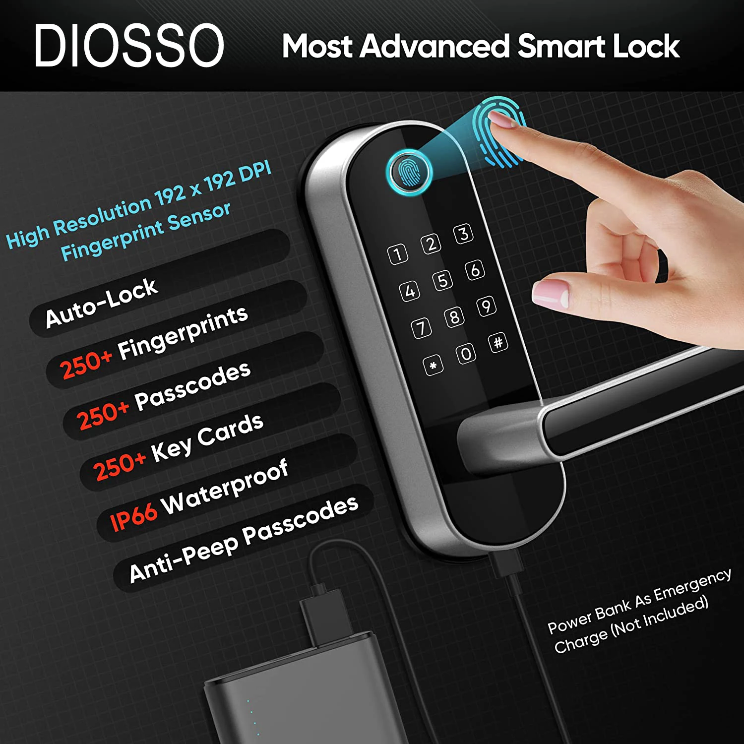 Europe Smart Lock for Front Door Keyless Entry Door Lock Fingerprint Lock, Digital Electronic Door Lock without mortise