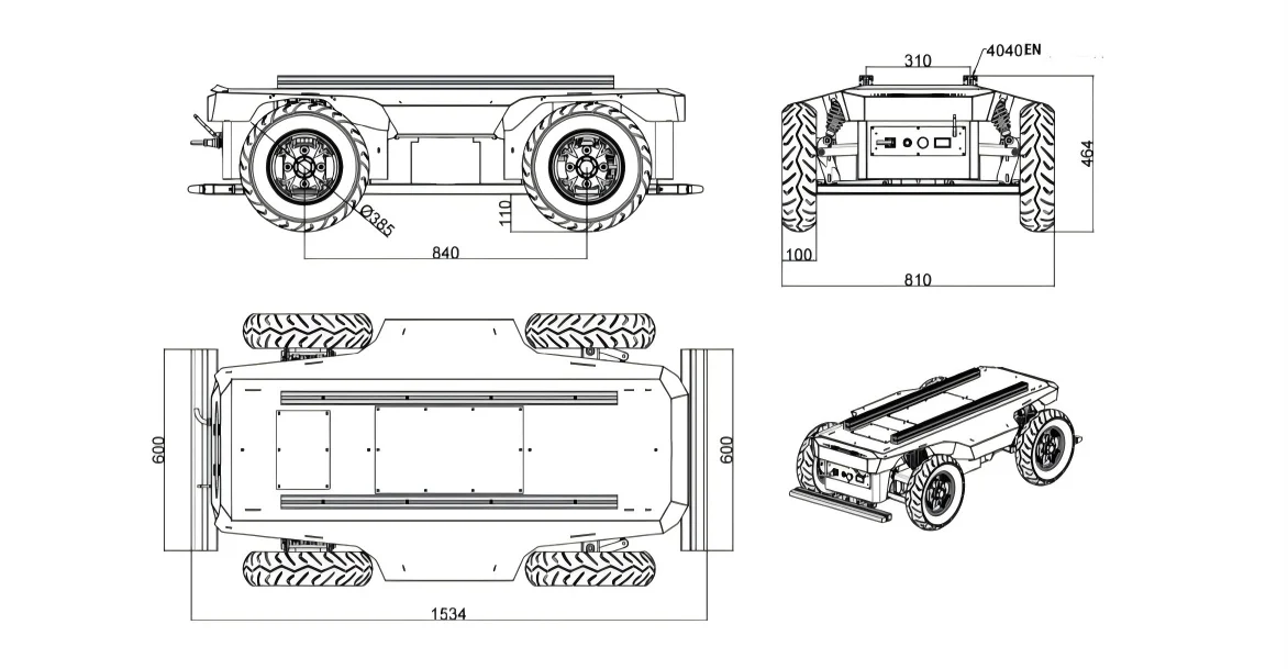 Châssis de direction Ackermann tout Terrain, charge 200KG, MT-04 Pro pour conduite autonome, Navigation ROS, Robot AGV AMR personnalisable