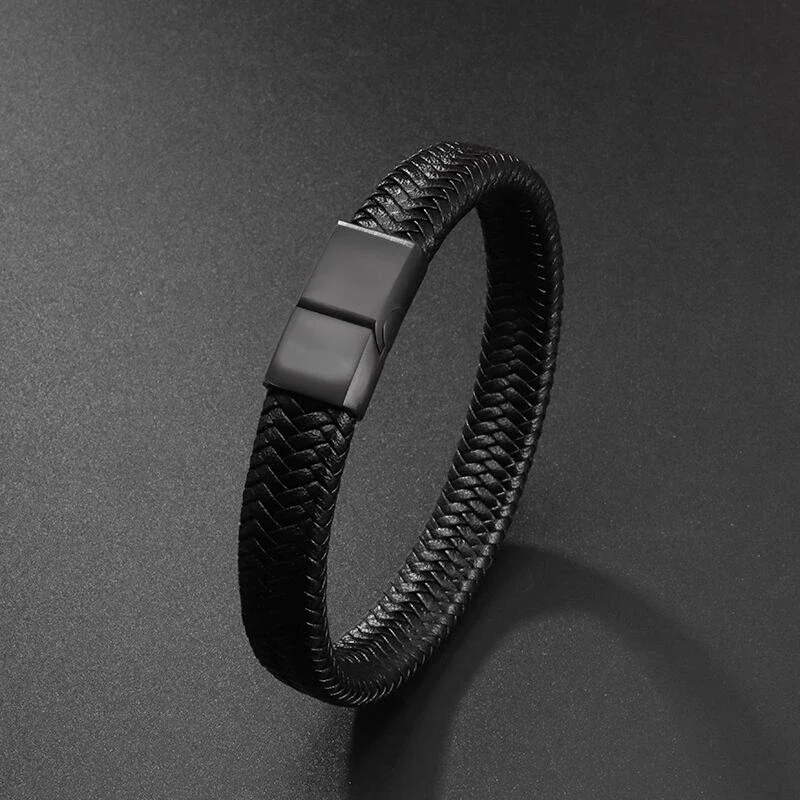 Minimalist Black Braided Leather Wrap Bracelet Men\\\\\\\\\\\\\'s Infinity Bracelet Metal Magnetic Buckle Bracelet Birthday Gift