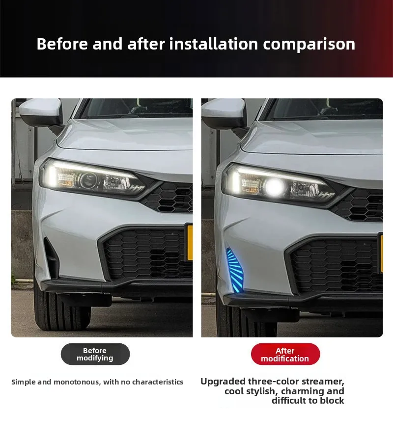 For Honda 11th Generation Civic 2025 2pcs Led Daytime Running Lights DRL Dynamic Turn Signal Front Bumper Fog Lamp 12V Daylights view 3