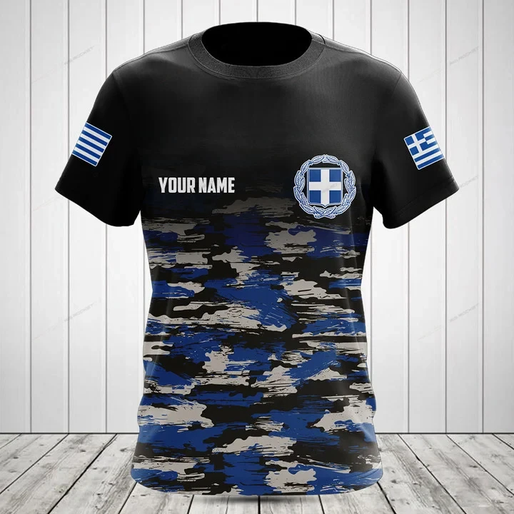 Custom Name Summer Casual Greece Flag Graphic Camouflage T-shirts Fashion E-Sports Jersey Short Sleeve Tops Fast Dry Streetwear