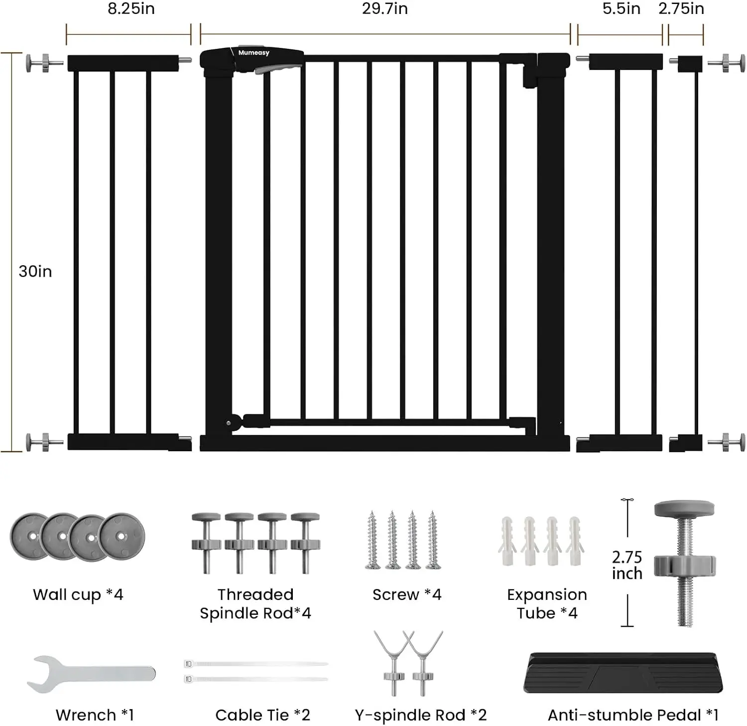297-48 Inch Baby Gate Stairs Pressure Mounted Dog Gate Doorways Extra Wide Walk Thru Safety Pet Gate Doors Auto Close Easy Insta