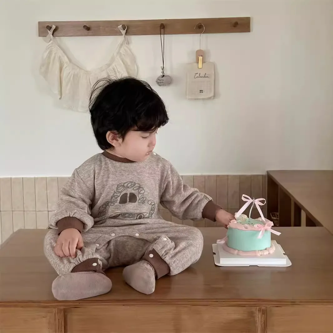 Baby Rompers 2024 Autumn New Korean Children Clothing Baby Jumpsuit Cartoon Printed Patchwork Long Sleeve Rompers