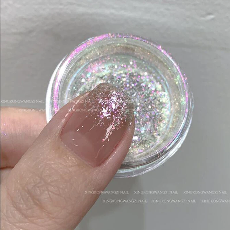 1 słoik Crystal Diamond Aurora Powder Nail Art Sparkling Glitter Holographic Bright Shining Dust for Acrylic Nails Chameleon Powder