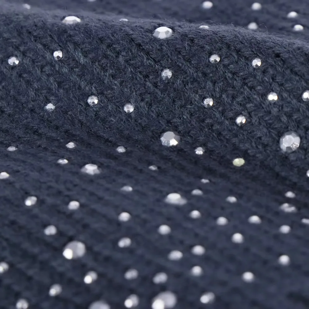 Bonnet en tricot élégant et brillant pour femme, en coton, décoré de strass, chaud et extensible, pour l'hiver et l'automne, unisexe