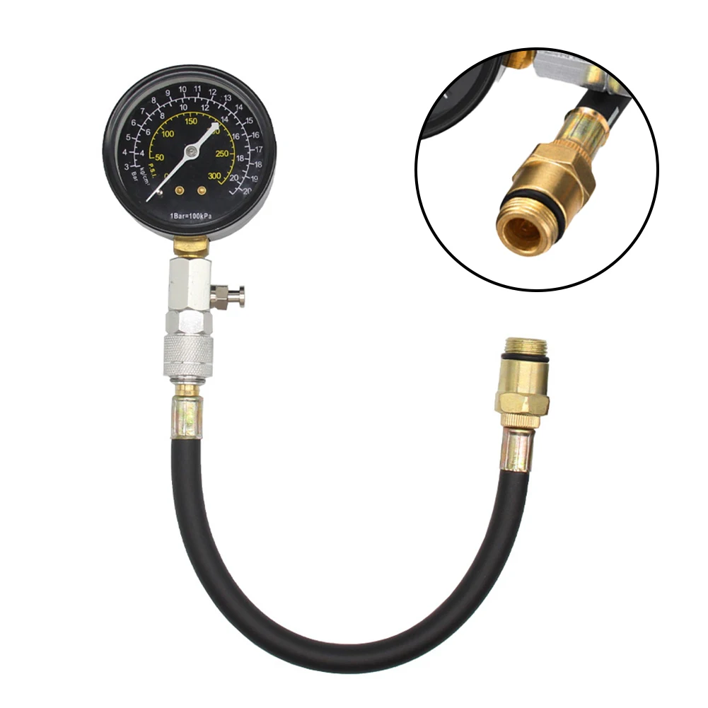 Engine Cylinder Compression Tester with 0-300 PSI Range Gauge and 11 Inch Hose for Accessing Hard-to-Reach Spark
