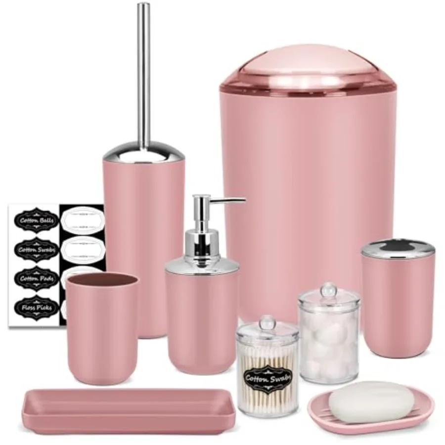 

Bathroom Accessories Set Bathroom Set 9 Pieces Bathroom Accessory Set Tray Qtip Holders Toilet Brush Trash Can for Bathroom Déc