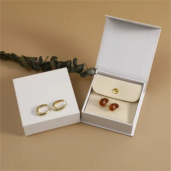 Caja de joyería de papel abatible, bolsa de embalaje de cuero PU, conjunto de collar, pulsera, pendientes, caja de regalo de almacenamiento, organizador de joyería de alta gama